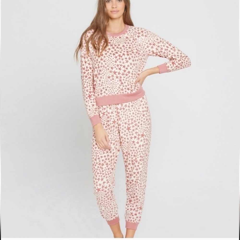 L*Space, Skyler‎  Sweatpants/Joggers, Cream/Pink Star Print, Size Small - NWT